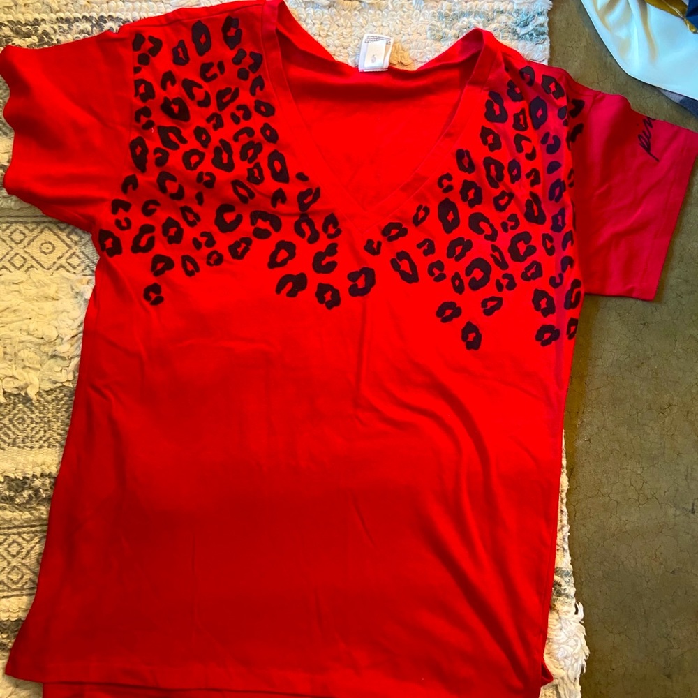 Victoria Secret PINK red and leopard tee. Size S